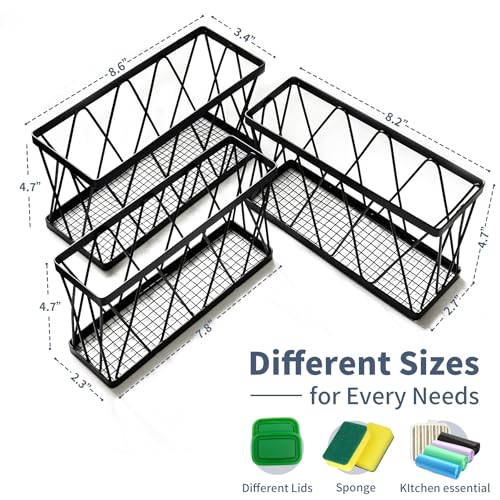 Rise age Tupperware Organizer for Cabinet, Adhesive Cabinet Door Organizer Wall Mounted Lid Organizer No Drill Kitchen Cabinet Organizers Storage for Slim Space 3 Pcs Black Stainless Steel