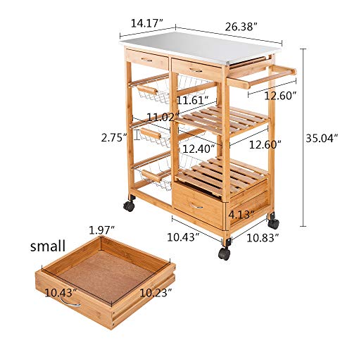 ANTSKU Kitchen Island Cart with Baskets, Rolling Kitchen Island on Wheels with Storage, Kitchen Cart with Drawer, Brown