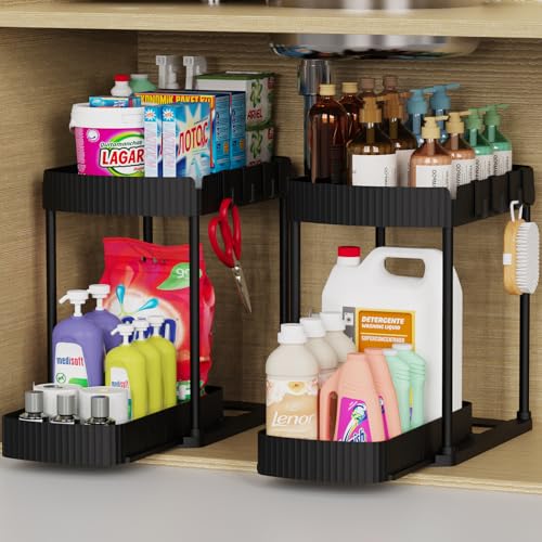 Ukeetap 2 Pack Multi-Purpose Pull-Out Storage Organizers, Under Sink Organizers and Storage for Bathroom & Kitchen, Under Cabinet Organizers and storage