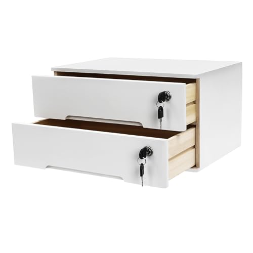 HAPPCUCOE Wooden Desktop Storage Cabinet,Desktop Storage Box with Lockable Drawers, Desk Organizers and Storage,File Cabinet for Office, Study (White)
