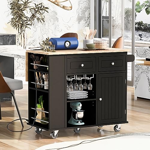 Kitchen Island with Storage, Kitchen Island Cart, Kitchen Island On Wheels with 2 Drawers