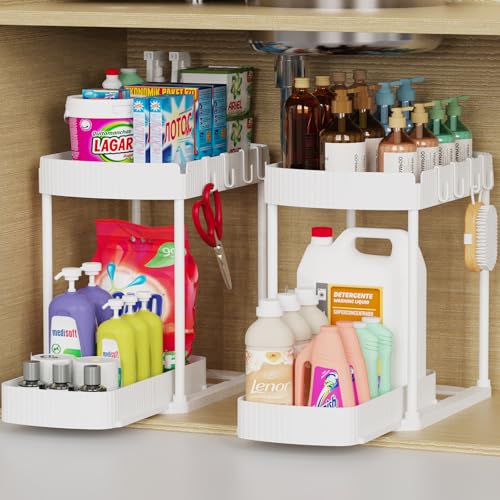 Ukeetap 2 Pack Multi-Purpose Pull-Out Storage Organizers, Under Sink Organizers and Storage for Bathroom & Kitchen, Under Cabinet Organizers and storage