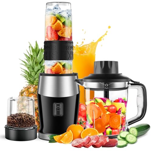Goelunmy Blender and Food Processor Combo, Blender for Shakes and Smoothies, Personal Blender Small Blender, Suitable for Kitchen, Home