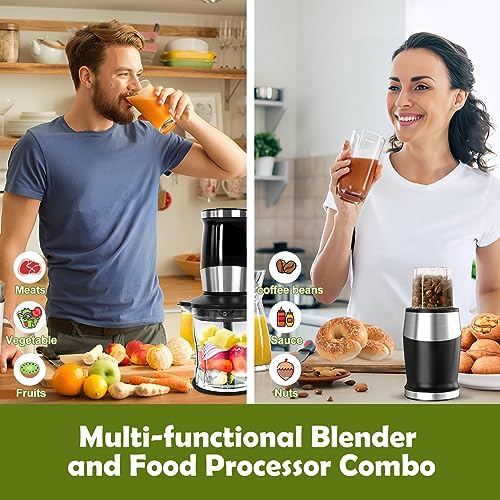 Goelunmy Blender and Food Processor Combo, Blender for Shakes and Smoothies, Personal Blender Small Blender, Suitable for Kitchen, Home