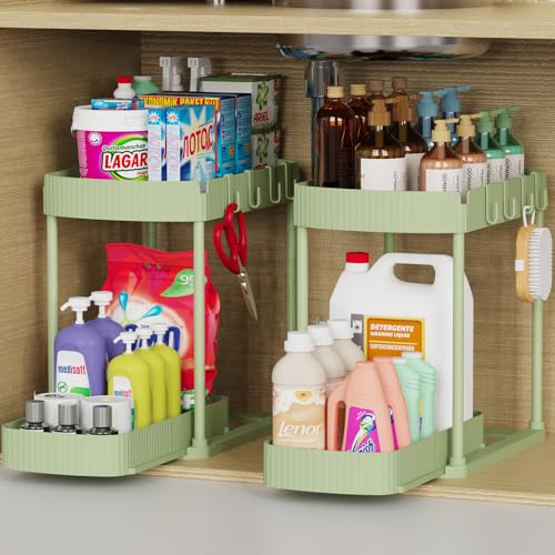 Ukeetap 2 Pack Multi-Purpose Pull-Out Storage Organizers, Under Sink Organizers and Storage for Bathroom & Kitchen, Under Cabinet Organizers and storage