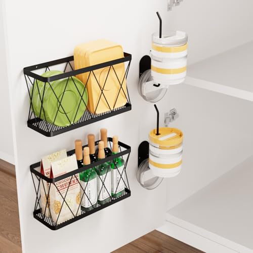 YIGII 4 Pack Cabinet Organizer Adhesive, Lid Organizers Inside Cabinet For Tupperware/Container/Water Bottle, Stanley Cup Accessories, Kitchen Storage Organization, Space Saving