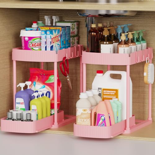 Ukeetap 2 Pack Multi-Purpose Pull-Out Storage Organizers, Under Sink Organizers and Storage for Bathroom & Kitchen, Under Cabinet Organizers and storage