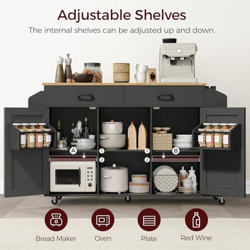 MAHANCRIS Kitchen Island with Storage, Kitchen Island with Drop Leaf, Mobile Portable Kitchen Island Table, Kitchen Islands on Wheels with Drawer, Spice Rack, Towel Rack