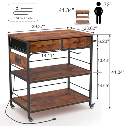 NAIYUFA Kitchen Island with Storage,Rolling Kitchen Island Cart with Power Outlet,Industrial Kitchen Island on Wheels,Kitchen Cart for Home
