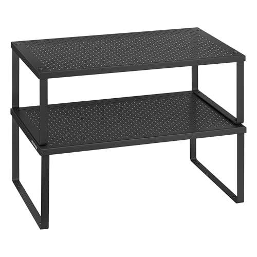 SONGMICS Spice Racks, Set of 2 Metal Cabinet Shelf Organizers, Countertop Organizers, Shelf Risers, Stackable, Expandable