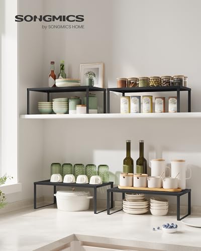 SONGMICS Spice Racks, Set of 2 Metal Cabinet Shelf Organizers, Countertop Organizers, Shelf Risers, Stackable, Expandable