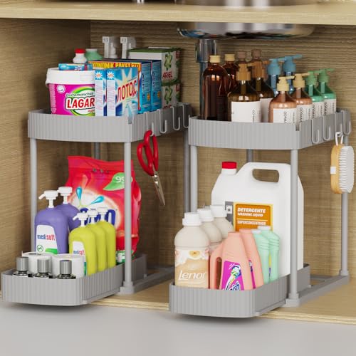 Ukeetap 2 Pack Multi-Purpose Pull-Out Storage Organizers, Under Sink Organizers and Storage for Bathroom & Kitchen, Under Cabinet Organizers and storage