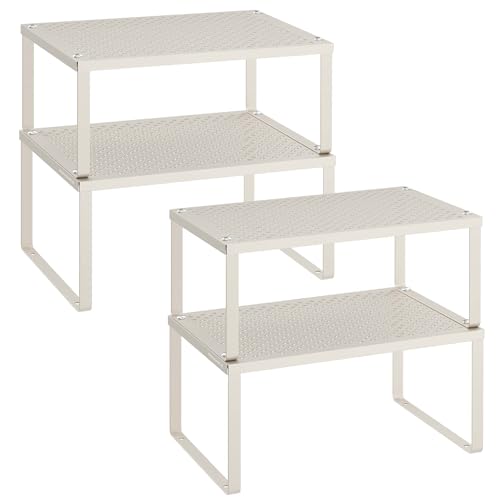 SONGMICS Spice Racks, Set of 4 Metal Cabinet Shelf Organizers, Countertop Organizers, Shelf Risers, Stackable, Expandable
