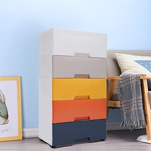 Weglae Plastic Drawers Dresser Storage Cabinet,Drawer Organizers,Storage Cabinet,Plastic Closet Dresser,Organizer Unit with 5 Drawers and Wheel for Bedroom