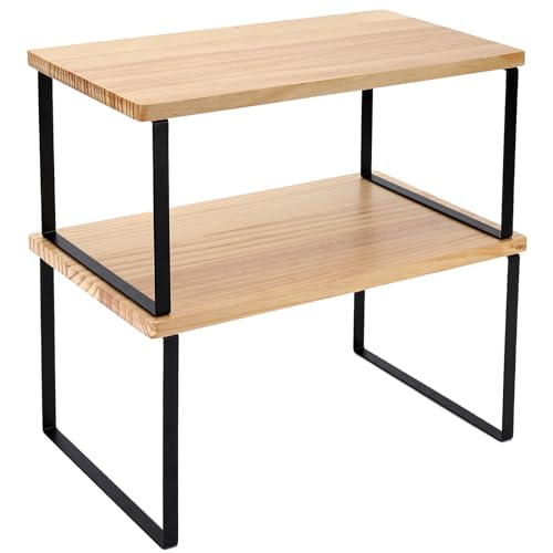 Bamber Large Cabinet Shelf Organizers Solid Wood Spice Rack Organizer for Cabinet Kitchen Countertop Storage