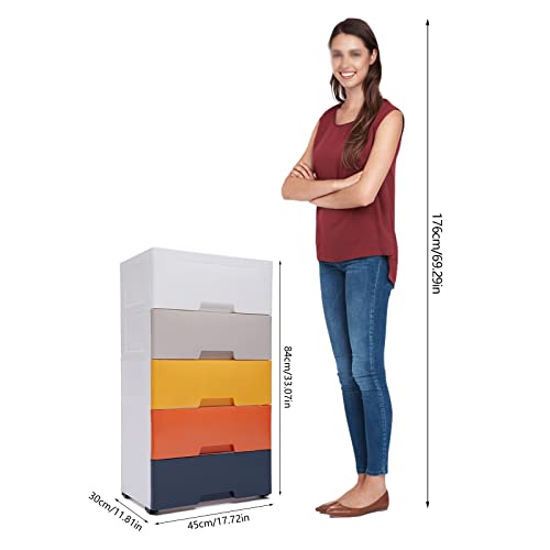 Weglae Plastic Drawers Dresser Storage Cabinet,Drawer Organizers,Storage Cabinet,Plastic Closet Dresser,Organizer Unit with 5 Drawers and Wheel for Bedroom