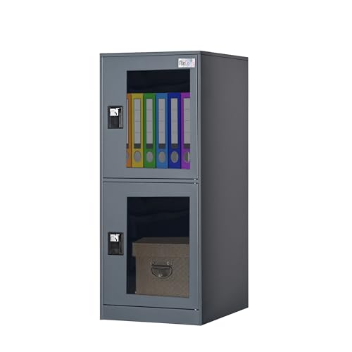Small Narrow Lockable Steel Storage Cabinet, Metal Storage Cabinet with Organizers and Padlock, Office Locker Steel Cabinet Company (G2V, Gray)