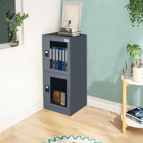 Small Narrow Lockable Steel Storage Cabinet, Metal Storage Cabinet with Organizers and Padlock, Office Locker Steel Cabinet Company (G2V, Gray)