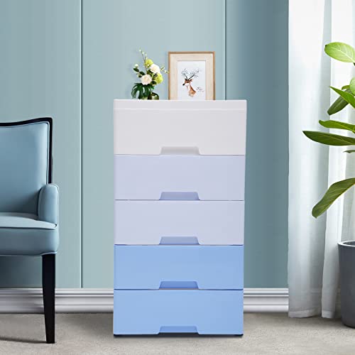 Weglae Plastic Drawers Dresser Storage Cabinet,Bedroom Drawer Organizers,Storage Cabinet,Plastic Closet Dresser,Organizer Unit with 5 Drawers and Wheel for Home