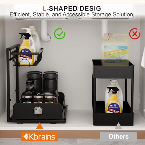 Kbrains 1 Pack Under Sink Organizers and Storage, Height Adjustable(13''