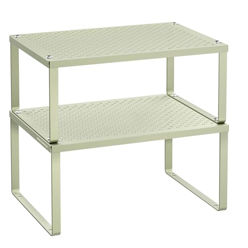 SONGMICS Spice Racks, Set of 2 Metal Cabinet Shelf Organizers, Countertop Organizers, Shelf Risers, Stackable, Expandable
