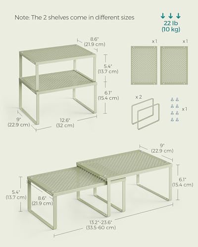 SONGMICS Spice Racks, Set of 2 Metal Cabinet Shelf Organizers, Countertop Organizers, Shelf Risers, Stackable, Expandable