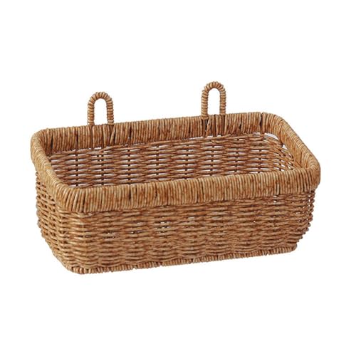 Wicker Hanging Wall Basket, Storage Hanging Baskets for Cabinet, Mount Fruit Vegetable Basket for Kitchen, Adhesive Bathroom Cabinet Organizer, Pantry Organizers and Storage