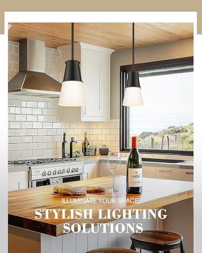 Beionxii Pendant Lights Kitchen Island, Black Pendant Lights Kitchen Island, Kitchen Pendant Lighting Over Island for Sink Dining Room Entryway Bathroom, Milk Glass Shade, BX