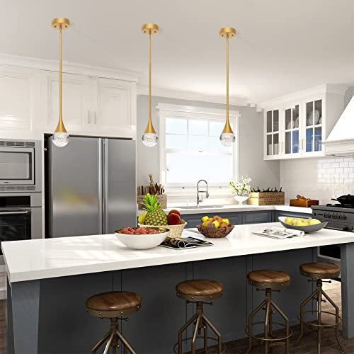 Aoceley Gold Pendant Light for Kitchen Island, Bubble Crystal Pendant Lights LED Kitchen Island Lighting Modern Pendant Light for Kitchen Island Dining Room Bathroom (1-Light)