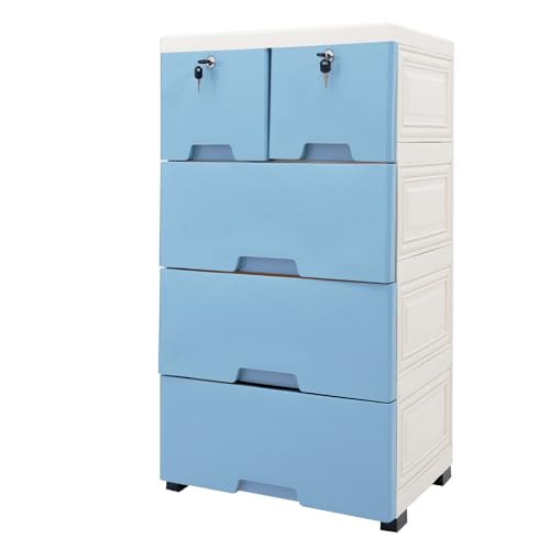 WOQLIBE Dresser Drawer Organizers,Plastic Dresser with 6 Drawers, Tall Lockable Storage Cabinet with Wheel, Dresser Drawer Organizers for Baby Clothing/Bedroom/Playing Room