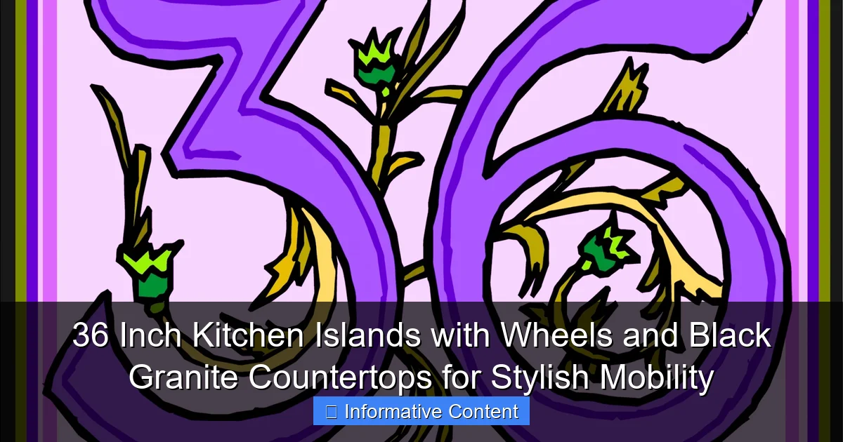36 Inch Kitchen Islands with Wheels and Black Granite Countertops for Stylish Mobility