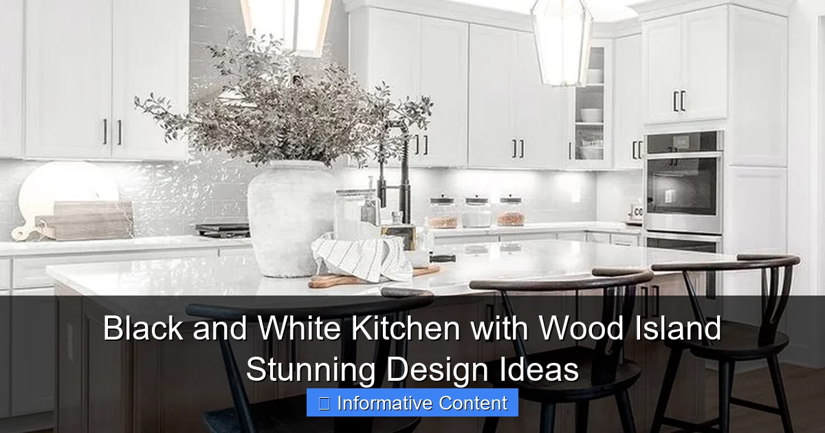 Black and White Kitchen with Wood Island Stunning Design Ideas