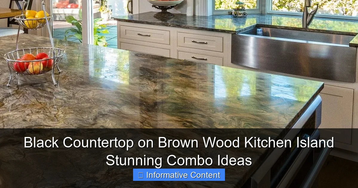 Black Countertop on Brown Wood Kitchen Island Stunning Combo Ideas