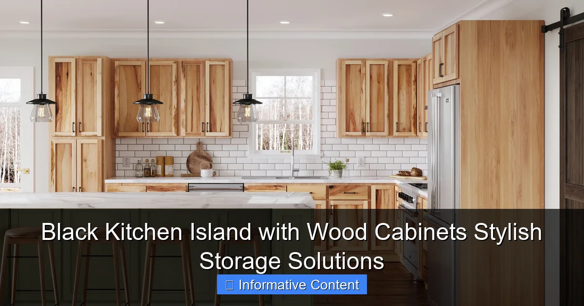 Black Kitchen Island with Wood Cabinets Stylish Storage Solutions