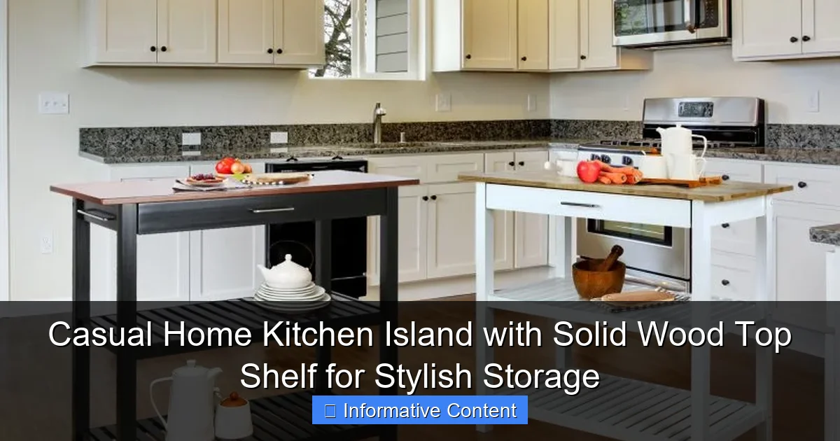 Casual Home Kitchen Island with Solid Wood Top Shelf for Stylish Storage