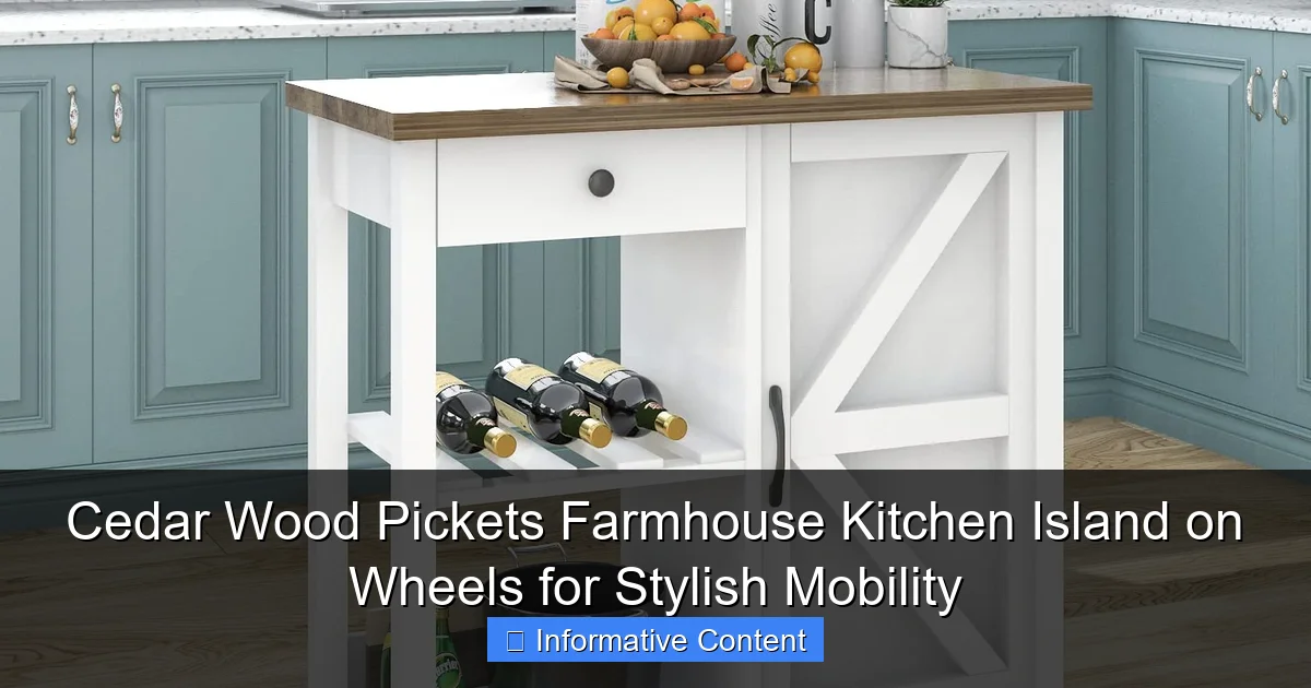 Cedar Wood Pickets Farmhouse Kitchen Island on Wheels for Stylish Mobility