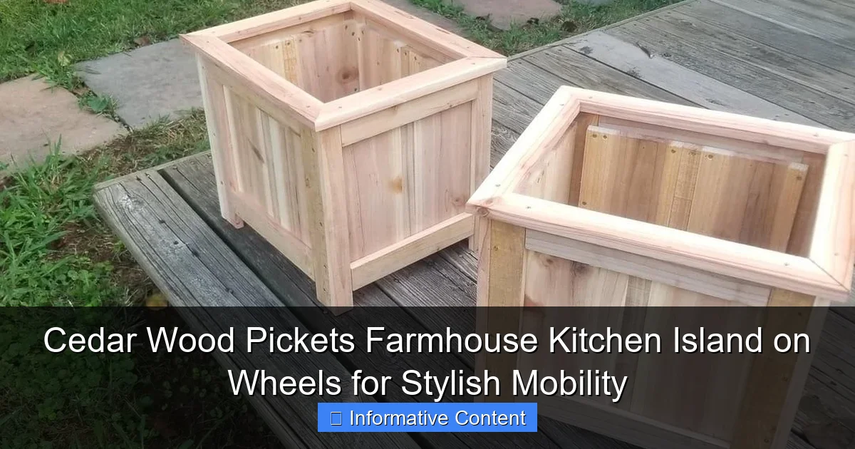 Cedar Wood Pickets Farmhouse Kitchen Island on Wheels for Stylish Mobility