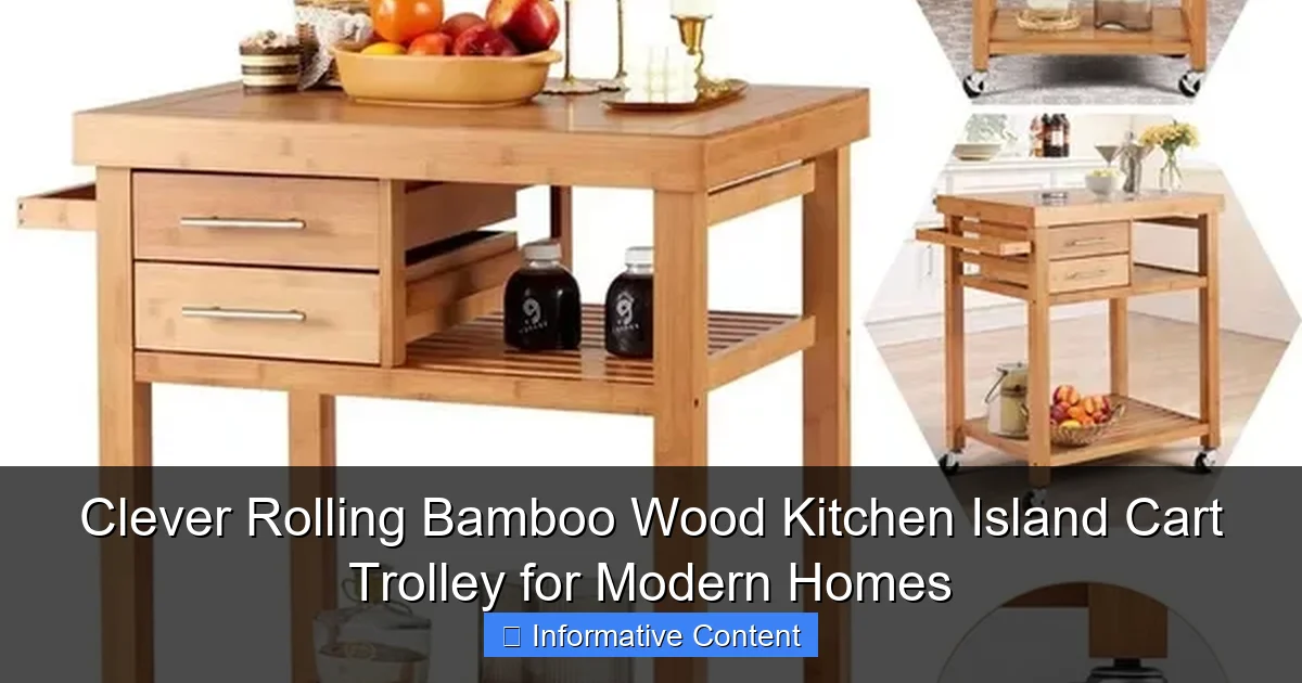 Clever Rolling Bamboo Wood Kitchen Island Cart Trolley for Modern Homes