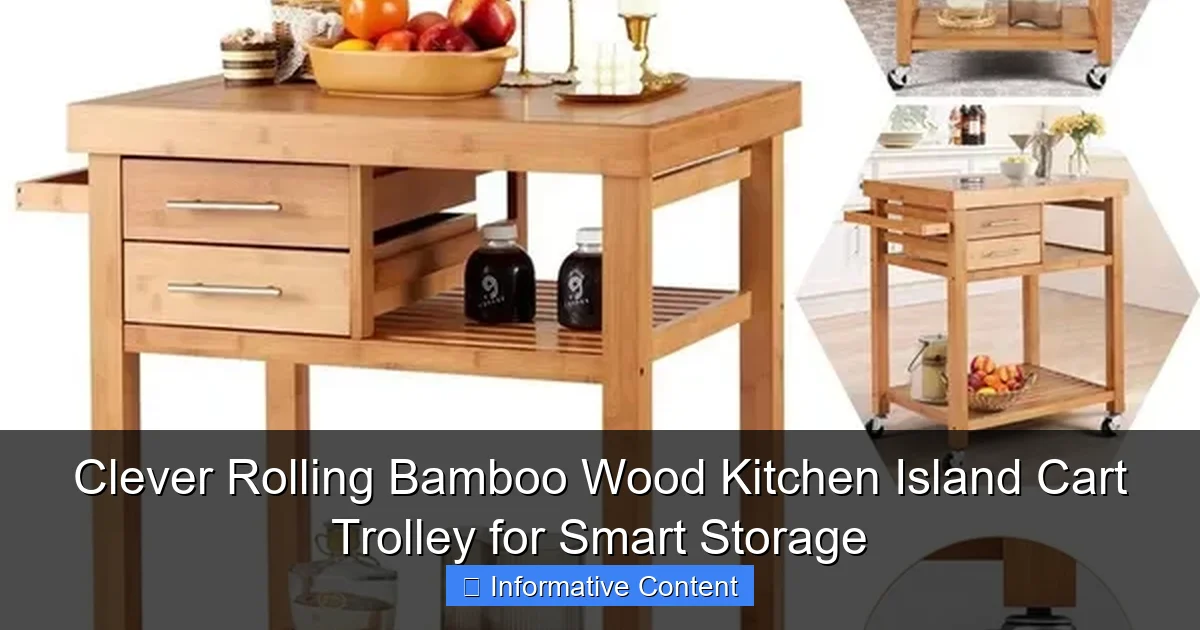 Clever Rolling Bamboo Wood Kitchen Island Cart Trolley for Smart Storage