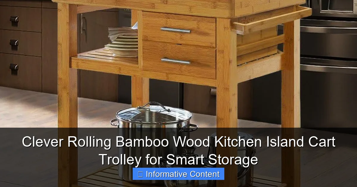 Clever Rolling Bamboo Wood Kitchen Island Cart Trolley for Smart Storage