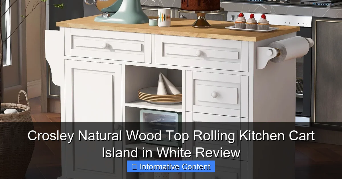 Crosley Natural Wood Top Rolling Kitchen Cart Island in White Review