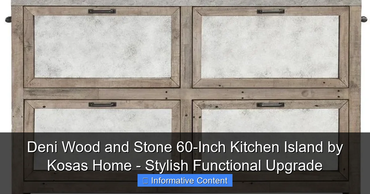 Deni Wood and Stone 60-Inch Kitchen Island by Kosas Home - Stylish Functional Upgrade