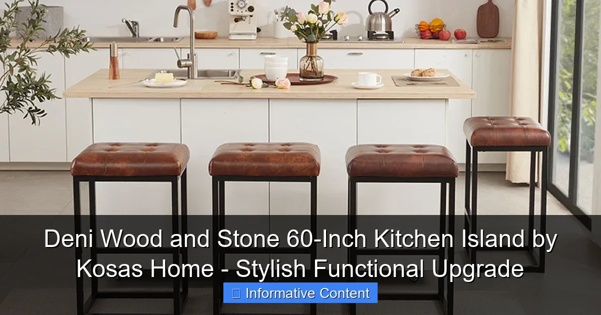 Deni Wood and Stone 60-Inch Kitchen Island by Kosas Home - Stylish Functional Upgrade