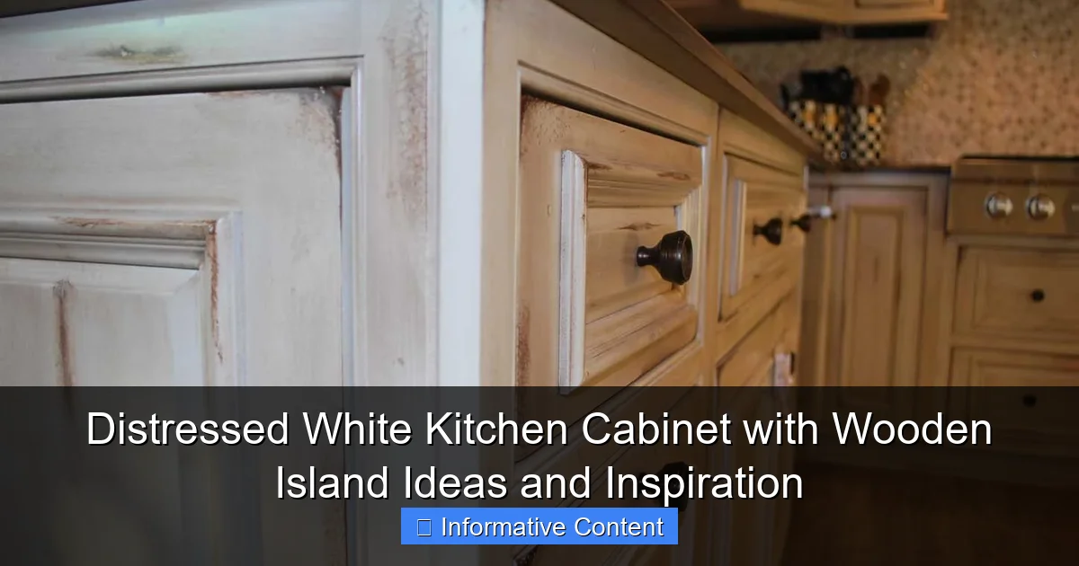 Distressed White Kitchen Cabinet with Wooden Island Ideas and Inspiration