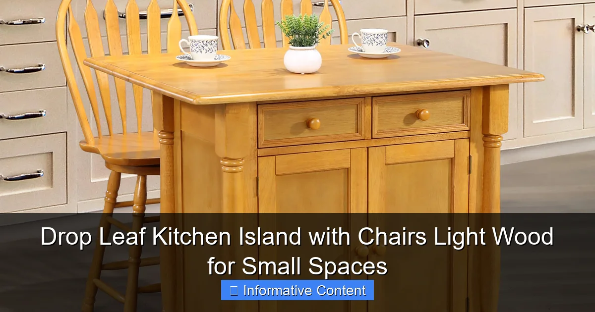 Drop Leaf Kitchen Island with Chairs Light Wood for Small Spaces