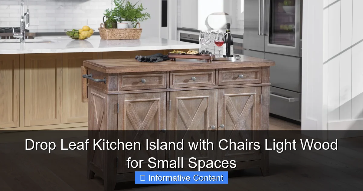 Drop Leaf Kitchen Island with Chairs Light Wood for Small Spaces