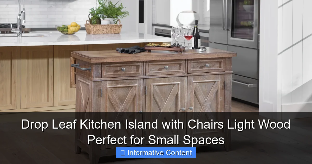 Drop Leaf Kitchen Island with Chairs Light Wood Perfect for Small Spaces