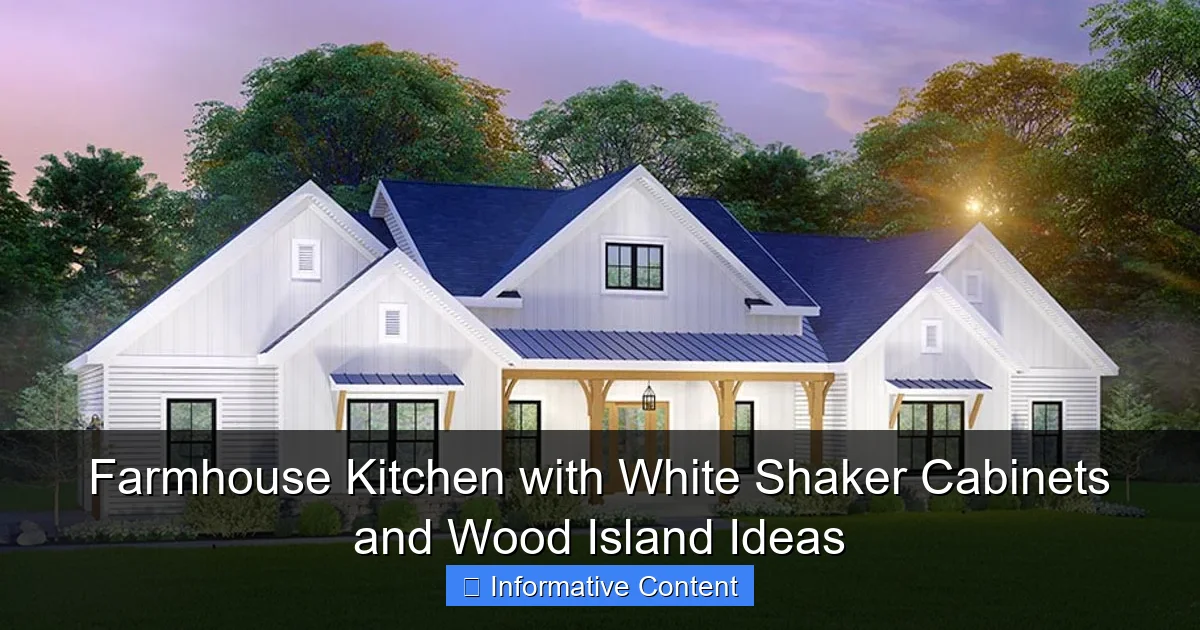 Farmhouse Kitchen with White Shaker Cabinets and Wood Island Ideas