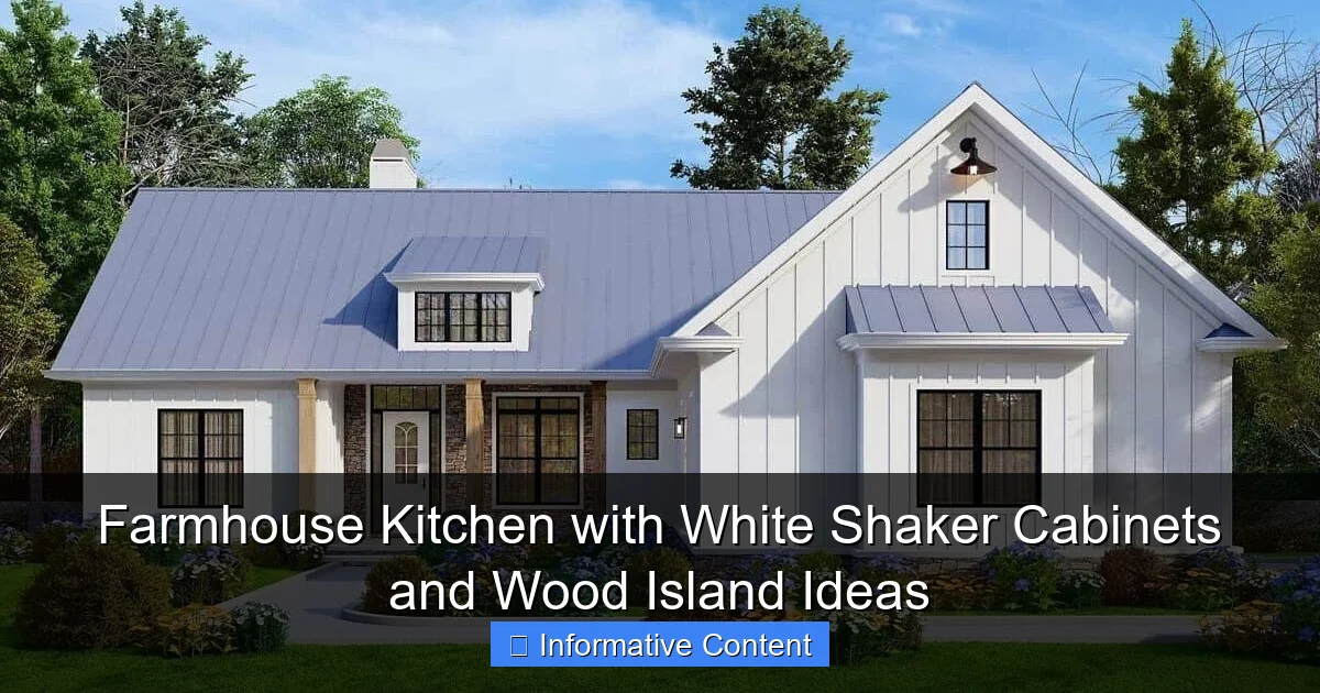 Farmhouse Kitchen with White Shaker Cabinets and Wood Island Ideas