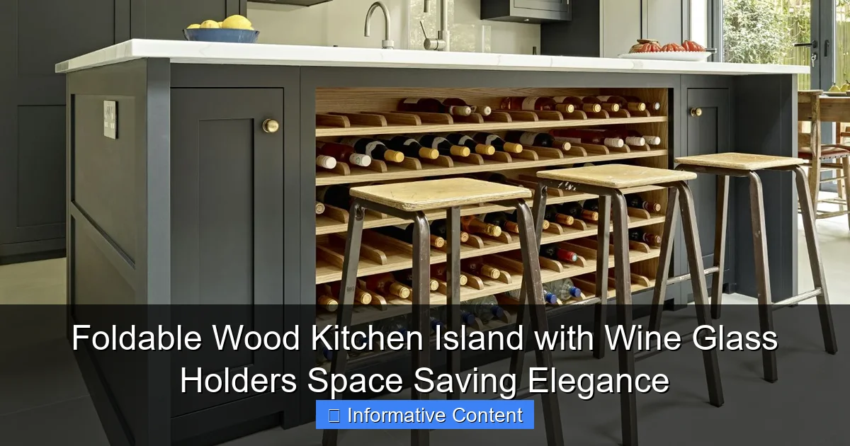 Foldable Wood Kitchen Island with Wine Glass Holders Space Saving Elegance